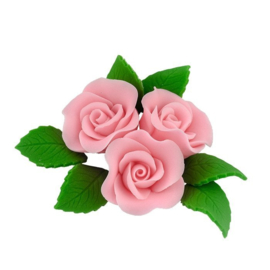 Set roses pink with leaves 9 pcs (edible)