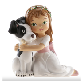 Communion fille et chien 11.5 cm (cake topper)