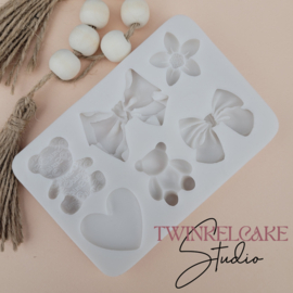 Beertjes, strikjes, hart en bloem (silicone mould)