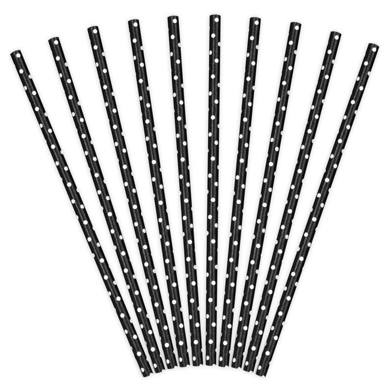 Paper Straws (rietjes) Zwart (witte stip) - 10 st