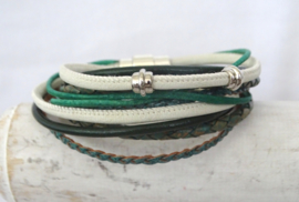 (Wikkel)armband donkergroen, turquoisegroen, off white
