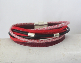 (Wikkel)armband bordeax, roze, rood en zwart