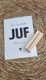 Kaart & houten kaarthouder juf