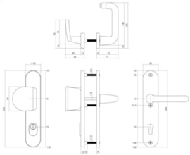 Intersteel Veiligheidsbeslag SKG3 greep/kruk profielcilinder 72 mm met kerntrekbeveiliging aluminium zwart