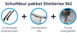 Schuifdeur pakket SlimSeries hang- en sluitwerk 562 - Deurgreep Quadrate Zwart