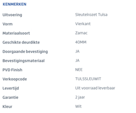 Skantrae sleutelrozet Tulsa mat wit