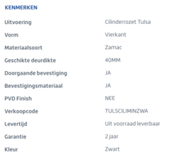 Skantrae cilinderrozet Tulsa minimal mat zwart