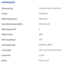 Skantrae Mat RVS Cilinderrozet Fremont