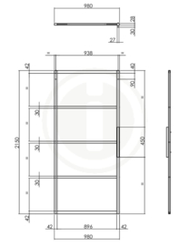 Schuifdeur Cubo Zwart incl. Mat Glas 215x98x2,8 cm + Zwart Ophangsysteem Basic Top