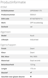 Schuifdeursysteem Nuoli Zwart 170 cm