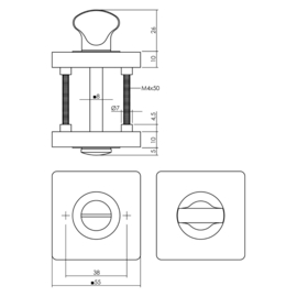 Deurbeslag pakket toiletslot 63/8MM wit met deurkruk Hera en wc-sluiting wit
