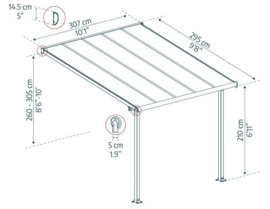 Olympia Terrasoverkapping Wit Blanke Beglazing 307x295x260-305 cm