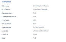 Skantrae schuifdeurkom Tucana Mat RVS