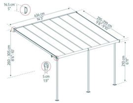 Capri Terrasoverkapping Grijs Bronze Beglazing 434x295-299x260-305 cm