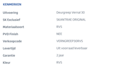 Deurgreep set Vernal 30 cm  (RVS)