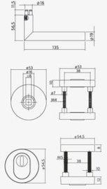 Intersteel Achterdeurbeslag set SKG3 Deurkruk Jura op massieve rozet ø53x10 mm met kerntrekbeveiliging rvs geborsteld