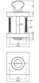 Intersteel Rozet met toilet-/badkamersluiting vierkant 55x55x10 mm antracietgrijs