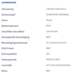 Skantrae WIT Cilinderrozet Pavo