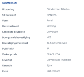 Skantrae Mat chroom cilinderrozet Bilastro