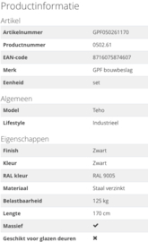 Schuifdeursysteem Teho Zwart 170 cm