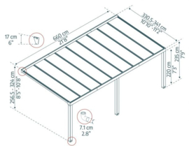 Stockholm Terrasoverkapping Grijs Blanke Beglazing 660x330,5-341x256,5-324 cm