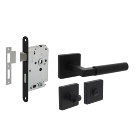 Deurbeslag pakket toiletslot 63/8MM zwart met deurkruk Bau-stil en wc-sluiting zwart