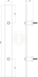 Deurgreep 800 x 40 mm Mat Zwart