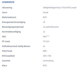 Veiligheidsgarnituur Titan RVS ovaal rechtsdraaiend