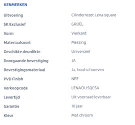 Skantrae Mat chroom cilinderrozet Lena Square