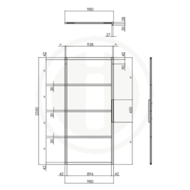 Schuifdeur Cubo Zwart incl. Transparant Glas 235x98x2,8 cm + Zwart Ophangsysteem Basic Top