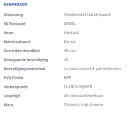 Skantrae Cilinderrozet Clarke square Mat Chroom