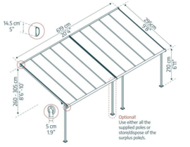 Capri Terrasoverkapping Grijs Bronze Beglazing 619x295x260-305 cm