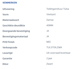 Skantrae toiletgarnituur Tulsa mat zwart