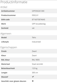Schuifdeursysteem Teho Zwart 300 cm (2 x 150 cm schuifdeurrail)