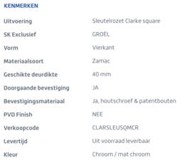 Skantrae Sleutelrozet Clarke square Mat Chroom