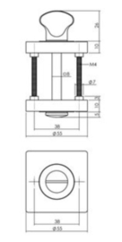 Intersteel Rozet met toilet-/badkamersluiting vierkant 55x55x10 mm antracietgrijs