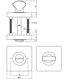 Deurbeslag pakket toiletslot 63/8MM wit met deurkruk Hera en wc-sluiting Messing Titaan