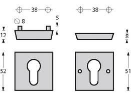 Intersteel Veiligheidsrozet SKG3 vierkant met cilindergat rvs geborsteld