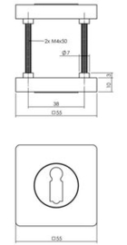 Intersteel Rozet met profielcilindergat vierkant 55x55x10 mm antracietgrijs