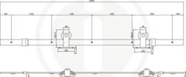 Schuifdeur Cubo Zwart incl. Transparant Glas 235x98x2,8 cm + Zwart Ophangsysteem Basic Top