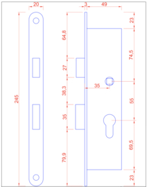 Nero Legno Magneet smalslot - cilinderslot -stalen kozijn