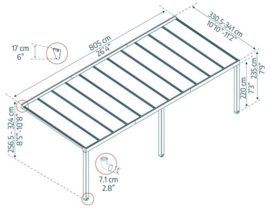 Stockholm Terrasoverkapping Grijs Blanke Beglazing 805x330,5-341x256,5-324 cm