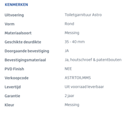 Skantrae Mat Messing Toiletgarnituur Astro