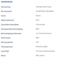 Skantrae Mat Zwart cilinderrozet Pavo