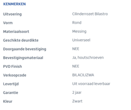 Skantrae Zwart cilinderrozet Bilastro