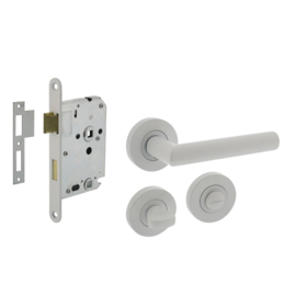 Deurbeslag pakket toiletslot 63/8MM wit met deurkruk Bastian en wc-sluiting wit