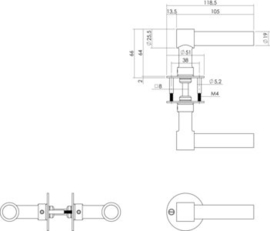 Intersteel Deurkruk L/L-model met rozet 2 mm rvs/zwart