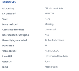 Skantrae Mat chroom Cilinderrozet Astro