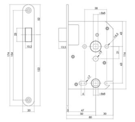 Intersteel Woningbouw magneet badkamer/toilet slot 63/8mm voorplaat afgerond rvs