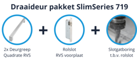 Draaideur pakket SlimSeries hang en sluit 719 - Deurgreep Quadrate RVS